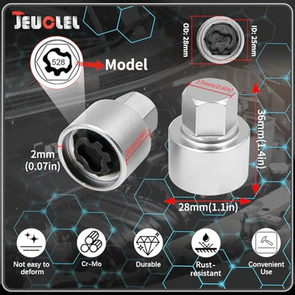 528 Wheel Locking Nut Key for VW, Socket Adapter (OD 28mm-ID 25mm) - size: Socket 528