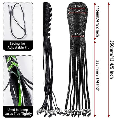 2 PCS Faux Leather Motorcycle Lever Covers with Fringes, Brake & Clutch Grip Tassels, Skull Design - color: Black & White Laces*1 & Black Laces*1