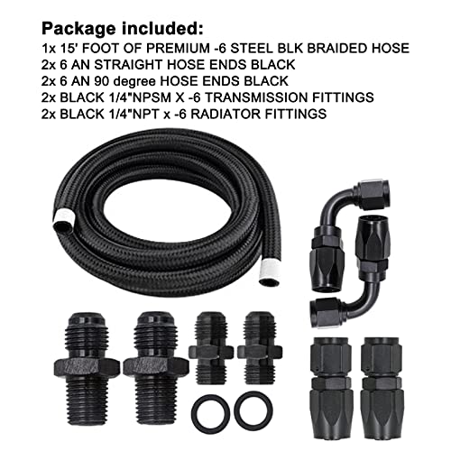 AN6 15FT Automatic Transmission Cooler Line Kit For 4L60E 4L65E - Black Nylon Braided Hose Kit - style: style 1