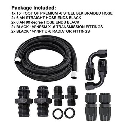 AN6 15FT Automatic Transmission Cooler Line Kit For 4L60E 4L65E - Black Nylon Braided Hose Kit - style: style 1