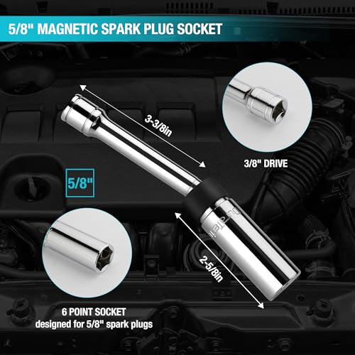 DURATECH 5/8" Swivel Magnetic Spark Plug Socket, spark plug gap tool - size: 5/8" x 3/8" x 6"