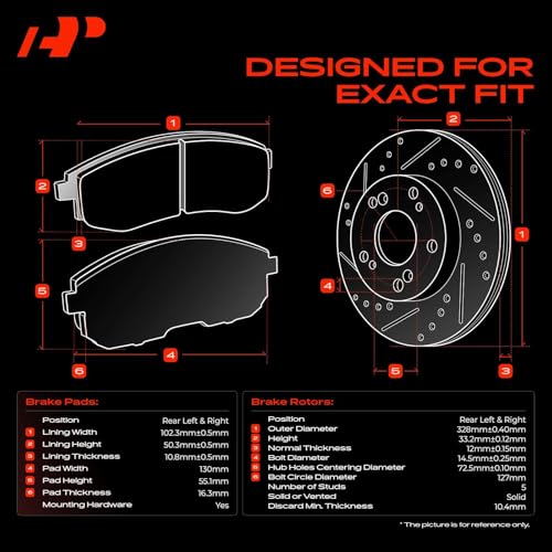 A-Premium 12.91 inch (328mm) Rear Brake Rotors & Ceramic Pads Kit, 6-Pack - style: Rear Drilled and Slotted