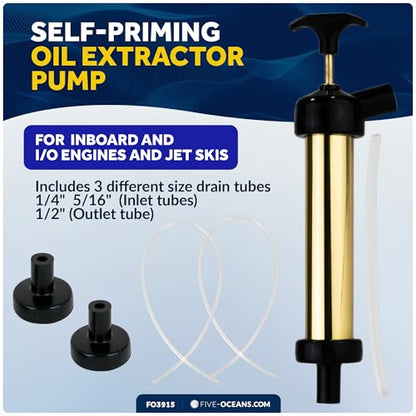 Five Oceans Marine Oil Extractor Pump, Fluid Extractor, Manual Oil Drain Pump Kit for Inboard and I/O Engines/Jet Skis, 1/4-Inch 5/16-Inch 1/2-Inch Drain Tubes, Vacuum Oil Change Pump - FO3915