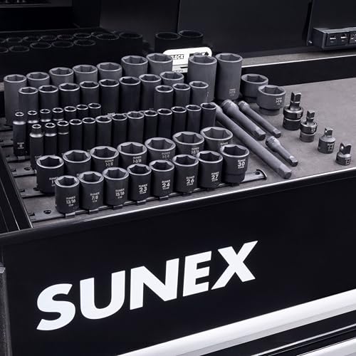 SUNEX 1068 3/8" & 1/2" Drive SAE & Metric 6 Point Standard & Deep Master Impact Socket Set, 68-Piece - size: 68-piece SAE/Metric