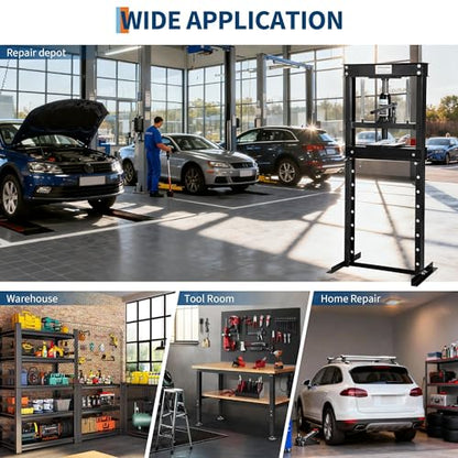 12T Hydraulic Press, Heavy-Duty h-Frame Garage Floor Hydraulic Shop Press - color: Black ( With Gloves）