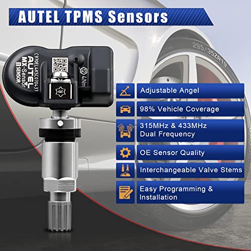 Autel TPMS Sensor,TPMS Sensor,Tire Pressure Sensor,1-Sensor 315MHz +433MHz Dual Frequency Tire Replacement Sensor,Universal Programmable Sensors for Pressure(Press in Metal Valves,4PCS) (SN-002)
