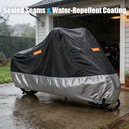 300D Motorcycle Cover Waterproof Outdoor 108 inch Black Silver - size: 108"