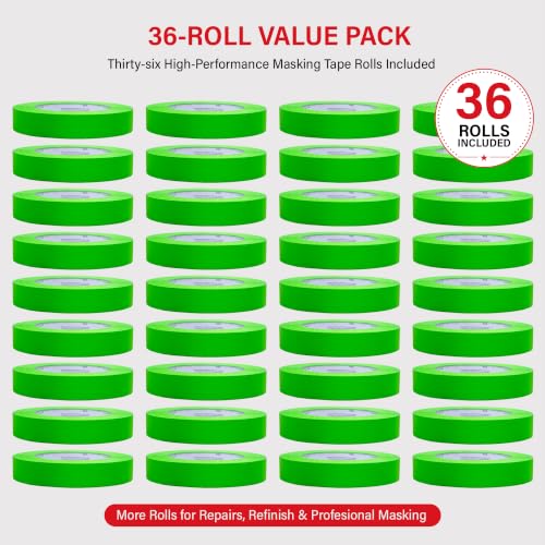 LAUCO DINOGREN Masking Green Tape 1 Inch x 60 Yards, 36 Rolls, Green High Performance Painters Tape, Heat and Water Resistant Tape for Car Painting, Auto Body Refinishing and Spray Booths 6068 - size: 1in-36rolls
