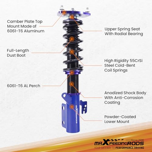 maXpeedingrods Coilovers for Toyota Camry 2007-2011, for Lexus ES350 2007-2012, for Toyota Avalon 2007-2011, Height Adjustable Full Coilovers Suspension Kit, Preset Damping Lowering Kit Blue