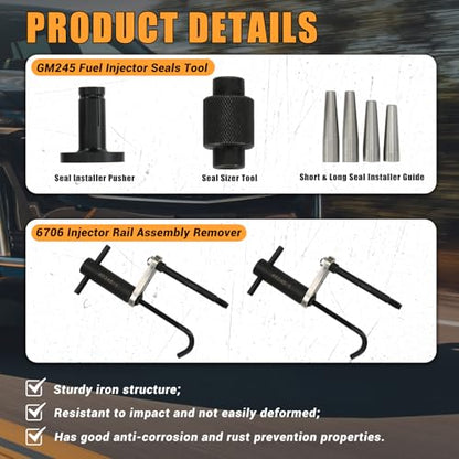 6706 Fuel Injector Rail Assembly Remover EN-49248 & GM245 Fuel Injector Seals Tools Fit for 2007-2014 GM Chevy Silverado Cadillac Direct Injection Engines 2.0L 3.6L 5.3L 6.2L