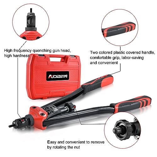 AOBEN 16" Rivet Nut Tool, Professional Hand Rivet Nut Setter Kit with 12 Interchangeable Metric & SAE Mandrels, 145Pcs Rivnuts and Rugged Carrying Case - size: 16" Rivet Nut Tool Kit