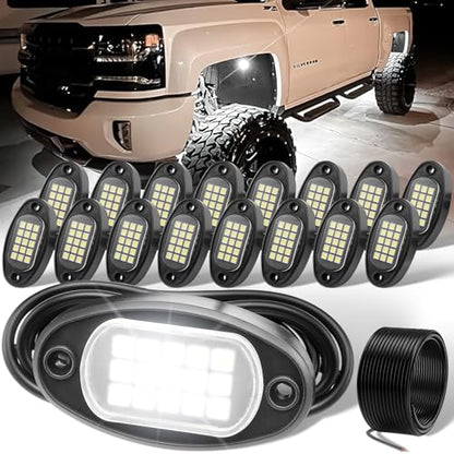 YONEDA White Rock Lights for Trucks, 16 Pods, IP68 Waterproof - color: White, size: 16 Pods(15 LEDs/Pod)