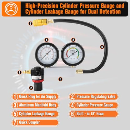 Cylinder Leak Down Tester Kit with Extension Rod for Gasoline Engines