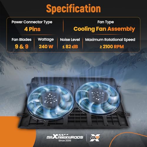 maXpeedingrods 4 Pins Dual Radiator Cooling Fan Assembly w/Shroud for Volkswagen Atlas 2018-2020, Atlas Cross Sport 2020, 3QG121207 3QF121207 3QF959455C 3QF959455B - size: 3QF959455B