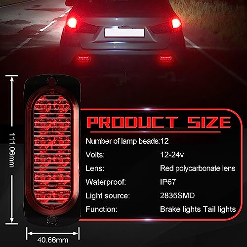 12LED Trailer Tail Light 12-24V Red Super Bright Ultra Slim Trailer Lights Surface Mount Tail Light Brake Light for ATV Boat Trailers Truck Tractor (Pack of 2) - size: 2PCS