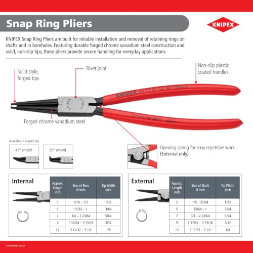 KNIPEX External Snap Ring Pliers-Forged Tips - size: 7.25 inch