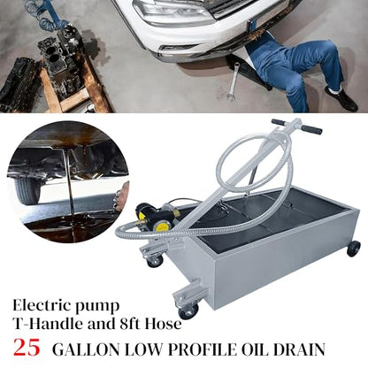 25 Gallon Low-Profile Oil Drain Pan with Electric Pump, Gray - color: Gray, size: 25 Gallon