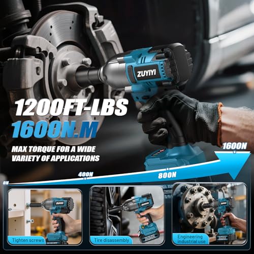 1/2" Cordless Impact Wrench, 1600N.m High Torque Power Impact Gun
