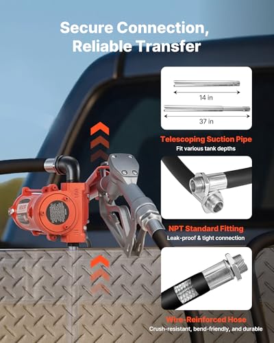 VEVOR Fuel Transfer Pump, 12V DC 15 GPM, Cast Iron Diesel Transfer Pump Kit, with Manual Nozzle, Discharge Hose, Overheat Protection, Power Cable, Explosion-Proof, for Gasoline Diesel Kerosene & More - size: 12V 15GPM