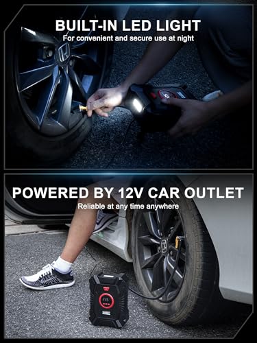 Portable Tire Inflator for Car, 12V Air Compressor, Max 100 PSI