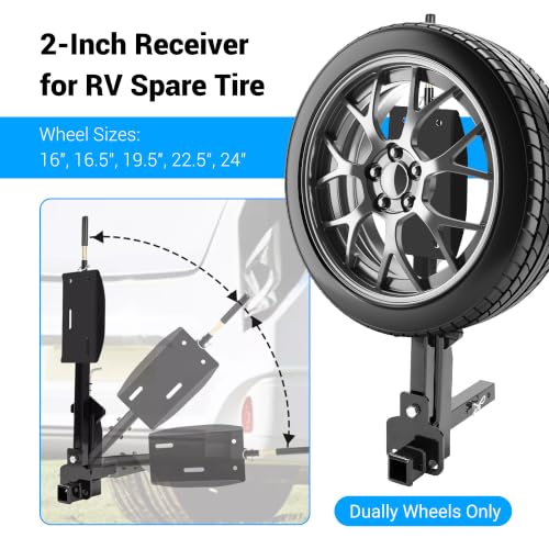 Kojem RV Spare Tire Carrier for 16" 16.5" 19.5" 22.5" and 24" RV Motorhomes 2" Drop Dually Wheels