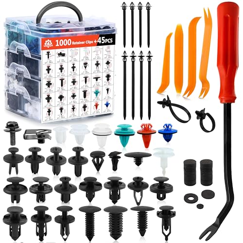 Compatible with Ford GM Toyota Honda Nissan Car Push Retainer Clips 1045pcs with 30 Popular Push Pins for Auto Parts Sizes - Includes 10 Cable Ties and Red Fastener Remover - size: Car Clips 1045PCS-Red