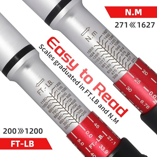 1 Inch Torque Wrench, 24 Tooth Torque Wrench 1'' Drive 200-1000FT.LB/271-1356.7N.M with a Solid Storage Case - size: 1''-1000FT.LB