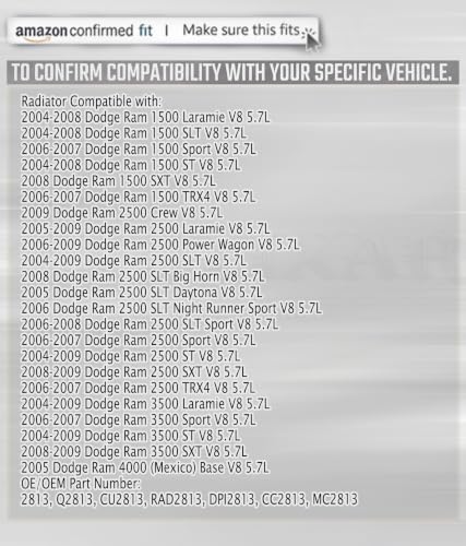 3 Row All aluminum Radiator Compatible with 2004-2009 Dodge Ram 1500/2500/3500 Pickup 5.7L V8 Models (AT) 44mm Core Thickness, Automotive Performance Radiators, Crossflow Radiator