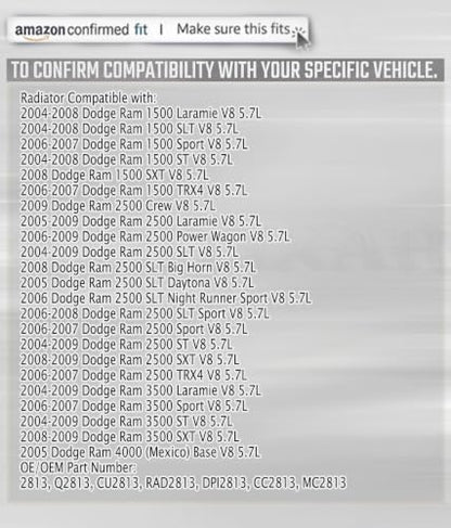 3 Row All aluminum Radiator Compatible with 2004-2009 Dodge Ram 1500/2500/3500 Pickup 5.7L V8 Models (AT) 44mm Core Thickness, Automotive Performance Radiators, Crossflow Radiator