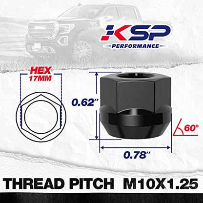KSP M10x1.25 ATV Lug Nuts for Honda Rancher, 16pcs Black Open End Lug Nuts - color: Black, size: M10X1.25-Hex 17mm