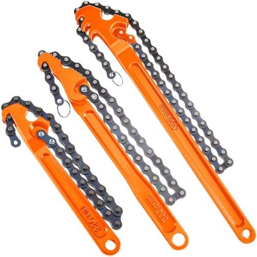 Lasnten 3 Pcs Large Reversible Chain Oil Filter Wrench with 12 16 9 Inch Chain Wrench Adjustable Heavy Duty Carbon Steel Sturdy Pipe Fitting Tool Spanner for Ratcheting Universal(Orange) - color: Orange