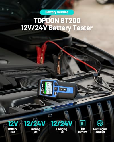 TOPDON BT200 Car Battery Tester, 12V/24V, 100-2000 CCA Load Tester