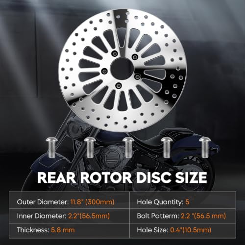 11.8" Rear Brake Rotors Disc with Bolts Fit for Harley Road King/Electra Glide/Street Glide/Road Glide 2008 2009 2010 2011 2012 2013 2014 2015 2016 2017 2018 2019 2020 2021 2022-1 Pc - size: 1 Rear Rotor