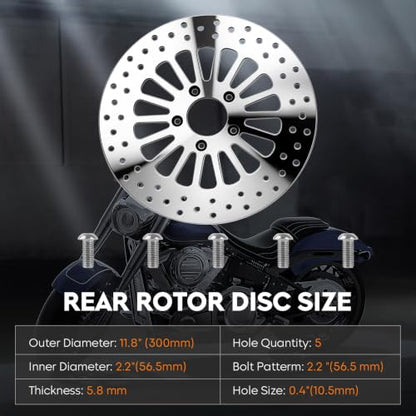 11.8" Rear Brake Rotors Disc with Bolts Fit for Harley Road King/Electra Glide/Street Glide/Road Glide 2008 2009 2010 2011 2012 2013 2014 2015 2016 2017 2018 2019 2020 2021 2022-1 Pc - size: 1 Rear Rotor