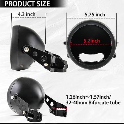 5 3/4" 5.75 Inch Motorcycle Headlight Housing Bucket - Universal Headlight Assembly Replacement for Motorcycle Headlight Mounting, Durable Headlight Bracket Housing