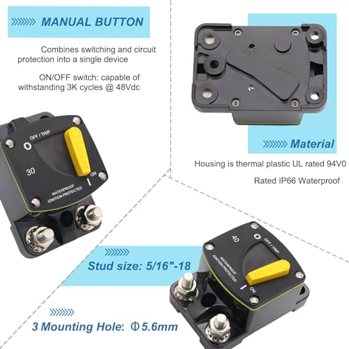 50A Amp Battery Switch Circuit Breaker w/5/16 Studs Waterproof - color: New version, size: 50A