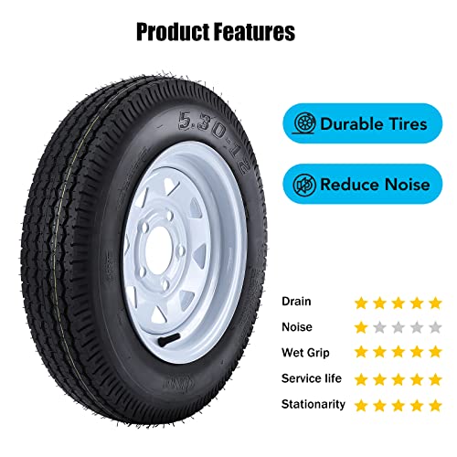 5.30-12 5.30x12 530-12 5.30-12 Trailer Tires with 12" Rims, 5 Lug on 4.5", Load Range C, 6PR - size: 530-12, style: 5 Lug
