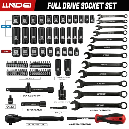 3/8" Drive Socket Set, 93 Pcs Dual Wrench Kit SAE and Metric Tool Set - size: 3/8" 93pcs socket set