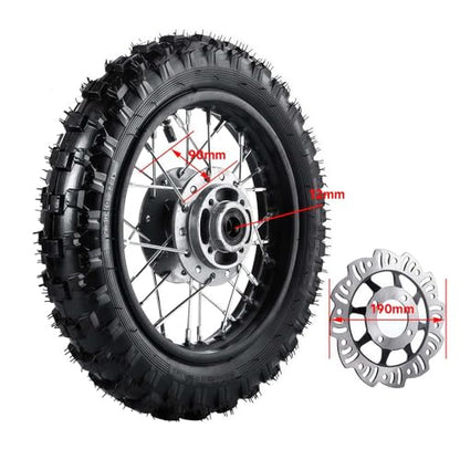 10 Inch 2.5-10 Front Wheel Tire with 1.4 x 10 Rim and Disc brake rotor With 12mm Bearing for 50cc 70cc 90cc 110cc Dirt Pit Bike CRF50 DRZ70 PW50 BBR50 TTR50 DRZ50 SSR (Front Wheel Tyre)