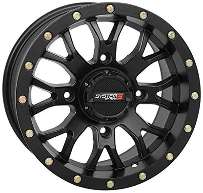 Bundle - 9 Items: System 3 ST-3 Black 14" Wheels 30" Bogger Tires [4x156 Bolt Pattern 12mmx1.25 Lug kit]