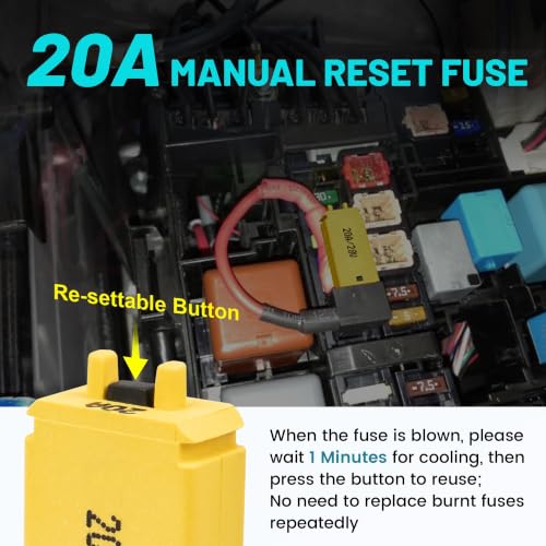 NuIth 20A ATM Manual Reset Fuse Kit, 20 AMP Low Profile Mini Blade Resettable Circuit Breaker Fuse DC 12V-28V for Car Truck RV Marine Electrical Diagnosis 2PCS - style: 20A 2PCS