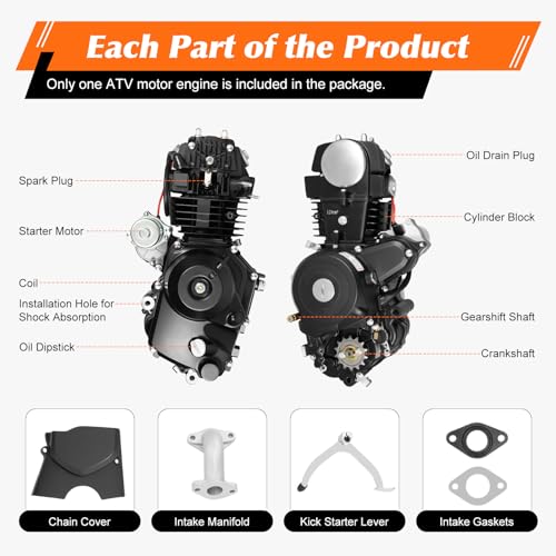 125CC 4-Stroke Engine Motor, 7.64HP 3-Speed Go Kart Engine for Motorcycles, Atvs, Go-Karts, Tricycles, Air Cooling System, Kick Start, Electric Start Engine