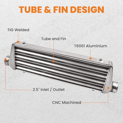 maXpeedingrods Universal Front Mount Intercooler 27" X 7" x 2.5" Tube & Fin 2.5" Inlet & Outlet Aluminum, Silver