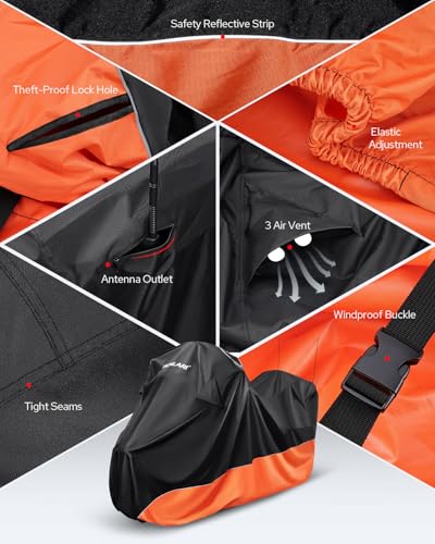 Benlari Waterproof Motorcycle Cover with Side Top Box Compatible with Harley Davidson Touring Ultra Limited Street Glide Road Glide Electra Glide Honda Outdoor All Weather Protection, 116" x 47" x 53" - size: XL(116" x 47" x 53"), style: Touring Ultra