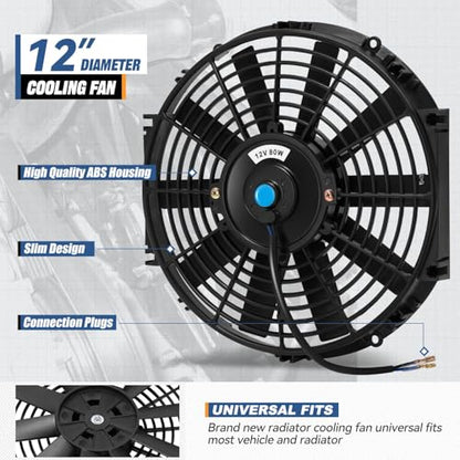 Auto Dynasty 12" Universal Electric Radiator Cooling Fan Kit, Black - 2Pcs - size: 12 Inch Diameter
