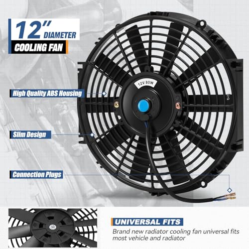 Auto Dynasty 12" Dual Electric Radiator Cooling Fan Switch Relay Kit, Black - color: Black, size: 12 Inch w/Thermostat Wiring Switch Relay Kit