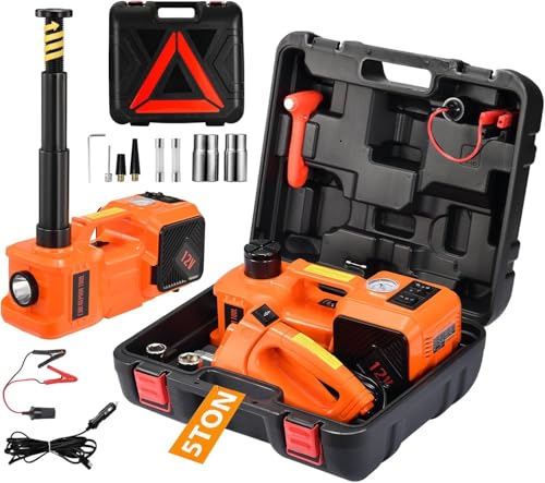 5 Ton 12V Electric Car Jack Hydraulic, 5-in-1 Portable Car Jack with Tire Inflator & Impact Wrench, LED Light Auto Stop Safety Lock for SUV MPV, Garage & Roadside Emergency Use - color: Orange