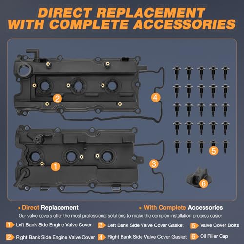 Nilight Pair Engine Valve Cover with Gasket, Replace# 132647Y010 132648J102 - size: for Infiniti I35 2002-2004, Nissan Altima 02-06
