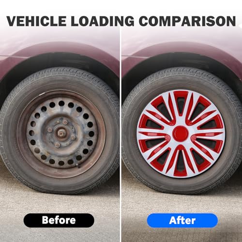 15 Inch Universal Hubcaps, Set of 4 R15 ABS Wheel Rim Cover - color: 5083-White & Red-15
