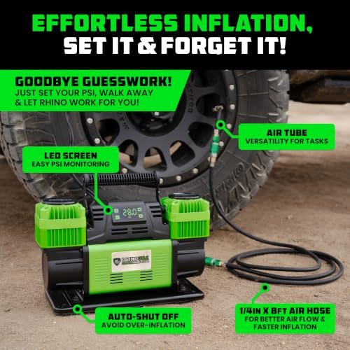 Rhino USA Dual Tire Air Compressor - 12V Portable Pump with Pressure Gauge